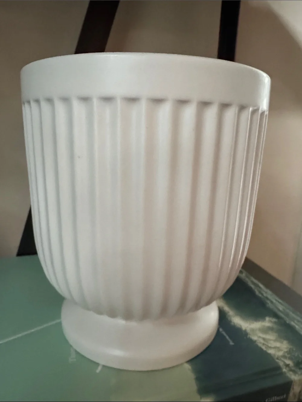 White Ribbed Ceramic Planter